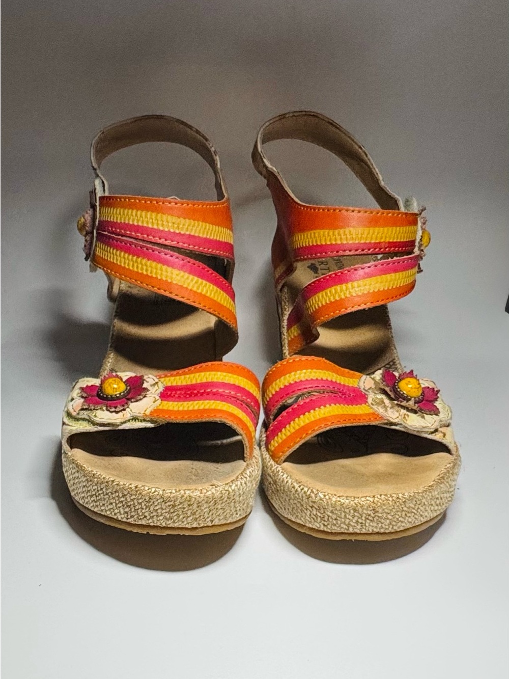 L’Artiste Spring Step KARNIT hand painted Floral Leather Espadrille Wedge EU 41
